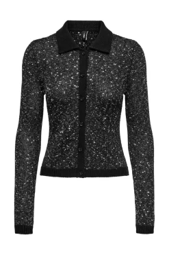 Online Only Onlabby Ls Polo Sequins Cardigan Knt 4958262 Black Silver Sequins
