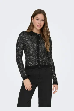 Online Only Onlabby Ls Polo Sequins Cardigan Knt 4958262 Black Silver Sequins
