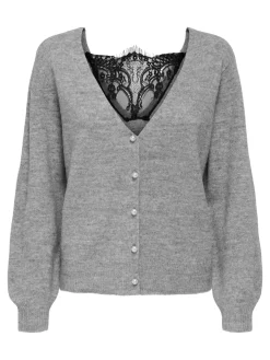 Only Onladele Ls Lace Mix Revers Cardi Cc Knt 4776453 Light Grey Melange Black Lace