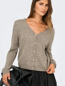 Only Onladele Ls Lace Mix Revers Cardi Cc Knt 4852394 Fungi Melange/Black Lace