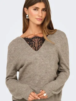 Only Onladele Ls Lace Mix Revers Cardi Cc Knt 4852394 Fungi Melange/Black Lace