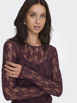 Best Only Onlalba L/S Lace Top 4907618 Decadent Chocolate