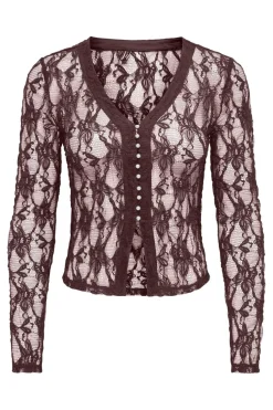 Outlet Only Onlalba L/S V-Neck Lace Top 5026789 Decadent Chocolate Only Stores Buttons