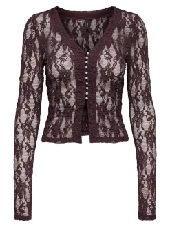 New Only Onlalba L/S V-Neck Lace Top 4907612 Decadent Chocolate