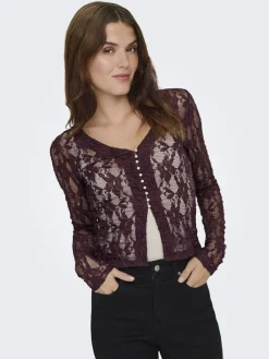 New Only Onlalba L/S V-Neck Lace Top 4907612 Decadent Chocolate