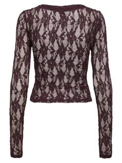 New Only Onlalba L/S V-Neck Lace Top 4907612 Decadent Chocolate