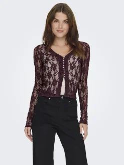 New Only Onlalba L/S V-Neck Lace Top 4907612 Decadent Chocolate