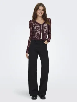 New Only Onlalba L/S V-Neck Lace Top 4907612 Decadent Chocolate