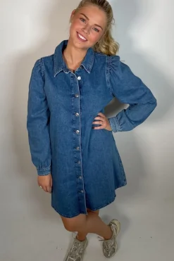 New Only Onlalma L/S Dress Cro 4724084 Medium Blue Denim