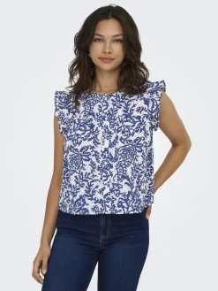 Only Onlamanda Chanee Cap Emb Top 4814620 Cloud Dancer W Estate Blue