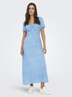 Outlet Only Onlancona Ss V-Neck Dress Moch 4815088 French Blue W Cloud Dancer