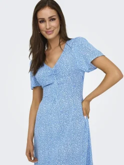 Outlet Only Onlancona Ss V-Neck Dress Moch 4815088 French Blue W Cloud Dancer