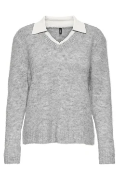 Hot Only Onlazu Ls Polo Neck Knt 4959031 Light Grey Melange Cloud Dancer