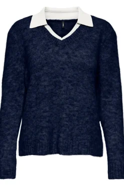 Best Only Onlazu Ls Polo Neck Knt 4959032 Navy Blazer Melange/Cloud Dancer