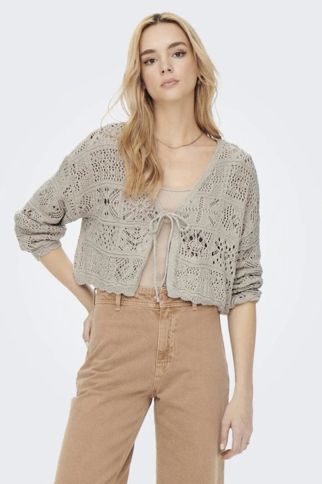 Hot Only Onlbeach Life 7/8 Tie Cardigan Knt 4032191 Pumice Stone
