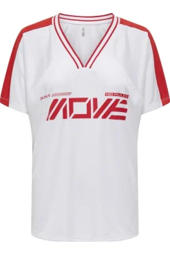 Discount Only Onlbella S/S Sport V-Neck Top 4822429 Bright White Move In Red Print