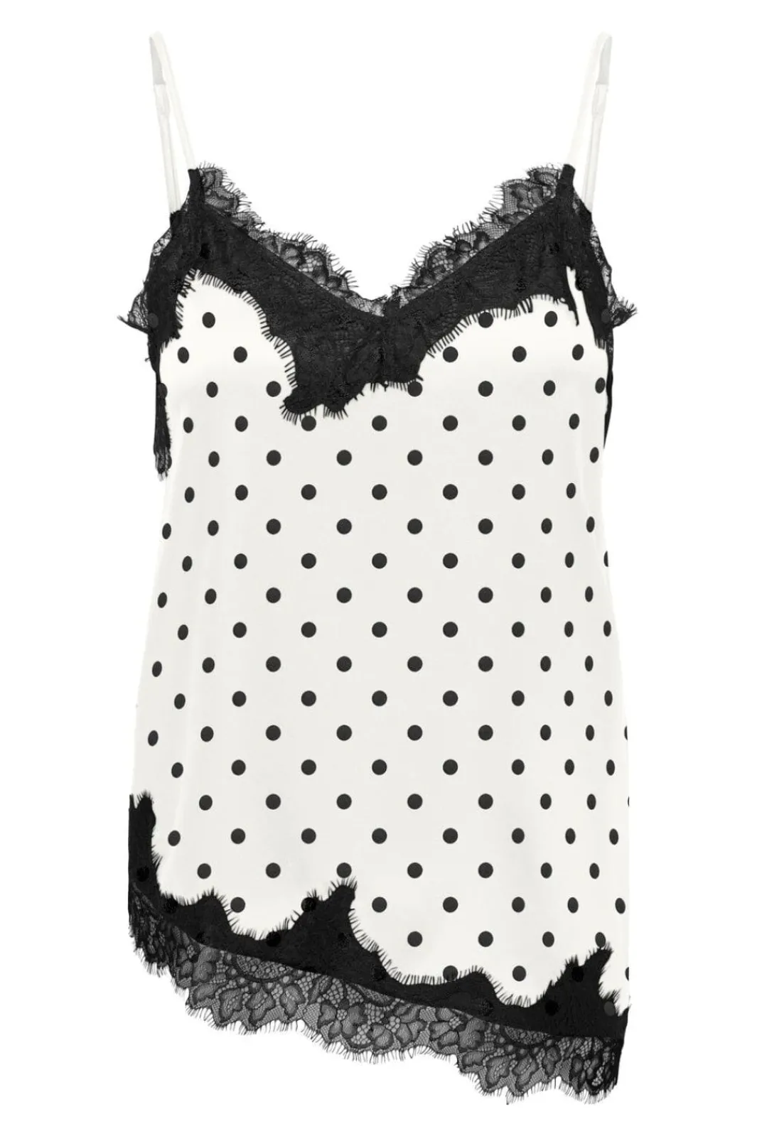 Discount Only Onlbella Strap Satin Lace Top 5126121 Cloud Dancer Black Dot And Black Lace