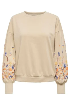 Best Only Onlbrooke L/S O-Neck Flower Swt 4578016 Pale Khaki Sleeve Flower