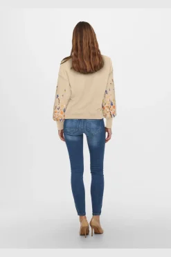 Best Only Onlbrooke L/S O-Neck Flower Swt 4578016 Pale Khaki Sleeve Flower