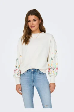Hot Only Onlbrooke L/S O-Neck Flower Swt 4236763 Cloud Dancer Sleeve Flower