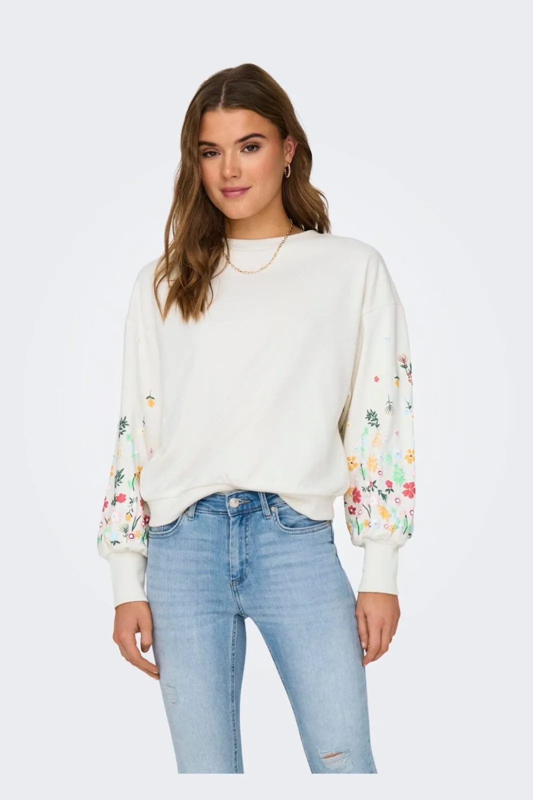 Hot Only Onlbrooke L/S O-Neck Flower Swt 4236763 Cloud Dancer Sleeve Flower