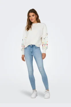 Hot Only Onlbrooke L/S O-Neck Flower Swt 4236763 Cloud Dancer Sleeve Flower