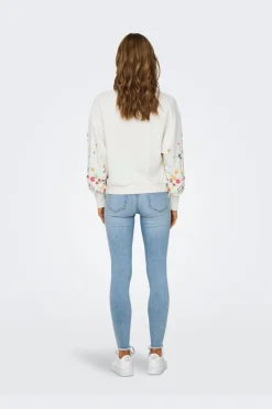 Hot Only Onlbrooke L/S O-Neck Flower Swt 4236763 Cloud Dancer Sleeve Flower