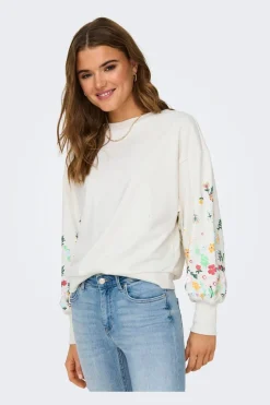 Hot Only Onlbrooke L/S O-Neck Flower Swt 4236763 Cloud Dancer Sleeve Flower
