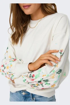 Hot Only Onlbrooke L/S O-Neck Flower Swt 4236763 Cloud Dancer Sleeve Flower