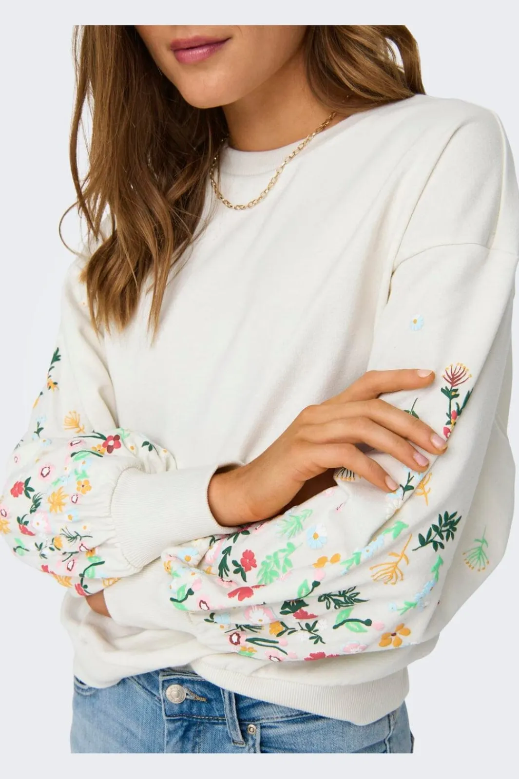 Hot Only Onlbrooke L/S O-Neck Flower Swt 4236763 Cloud Dancer Sleeve Flower