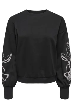 Clearance Only Onlbrooke L/S O-Neck Flower Swt 4989287 Black Magnolia Flower Sleeve Puff
