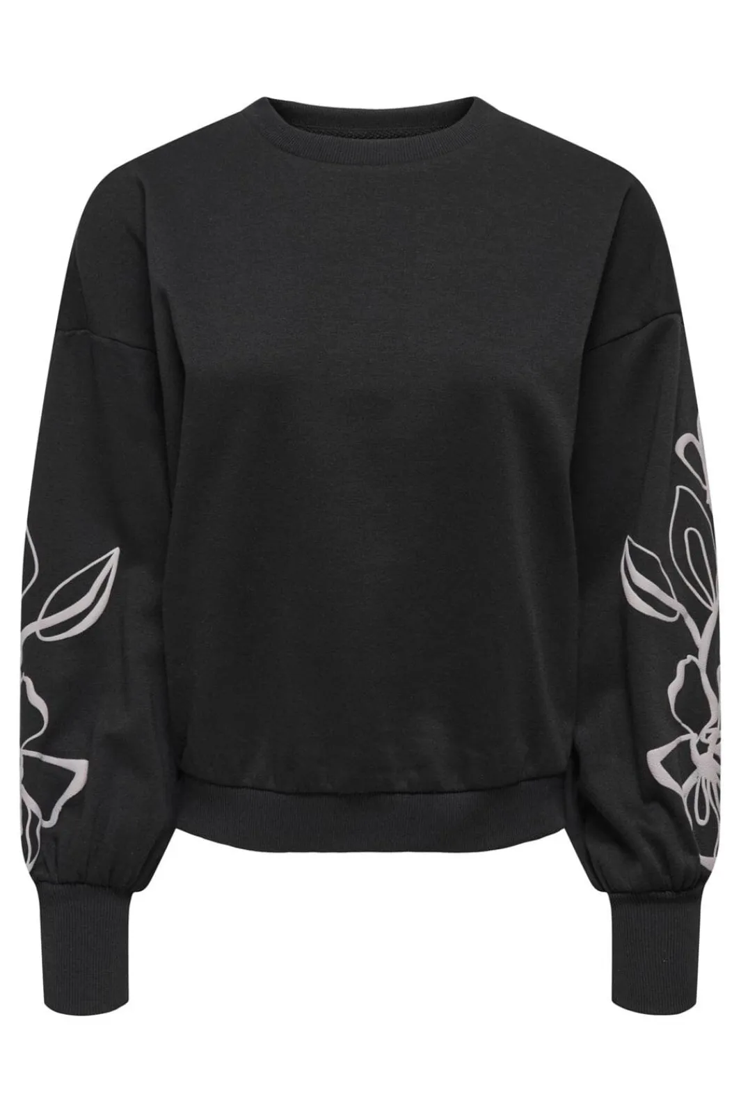 Clearance Only Onlbrooke L/S O-Neck Flower Swt 4989287 Black Magnolia Flower Sleeve Puff