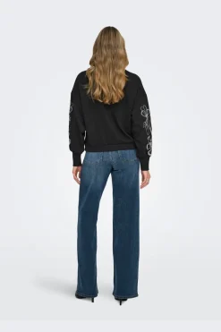 Clearance Only Onlbrooke L/S O-Neck Flower Swt 4989287 Black Magnolia Flower Sleeve Puff
