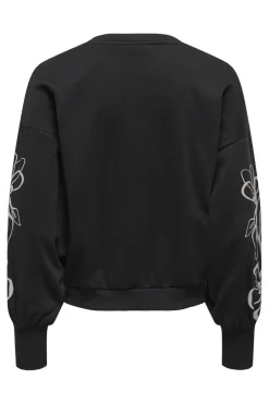Clearance Only Onlbrooke L/S O-Neck Flower Swt 4989287 Black Magnolia Flower Sleeve Puff