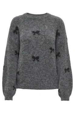 Best Only Onlbrunhilda Life Ls Bow O-Neck Knt 4947221 Medium Grey Melange Black/Mini Bow
