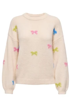 Hot Only Onlbrunhilda Life Ls Bow O-Neck Knt 4947227 Baby'S Breath Camp G/Wild R/Campa/Mel/Mini Bow