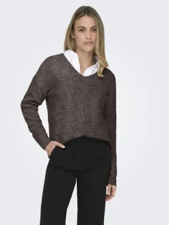 Outlet Only Onlcamilla V-Neck L/S Pullover Knt 4807844 Chocolate Martini Melange