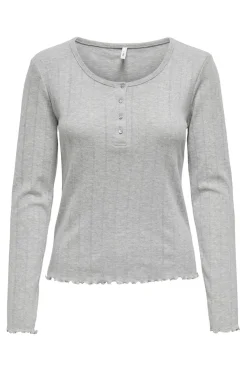 Best Only Onlcarlotta L/S O-Neck Button Top 4695779 Light Grey Melange
