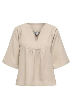 Best Only Onlcaro 2/4 V-Neck Linen Bl Top Cc 4726721 Oxford Tan