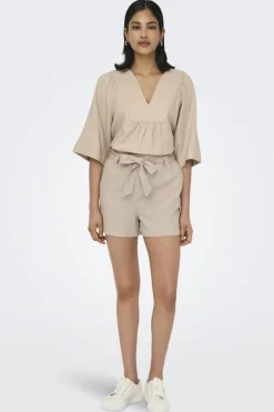 Best Only Onlcaro 2/4 V-Neck Linen Bl Top Cc 4726721 Oxford Tan