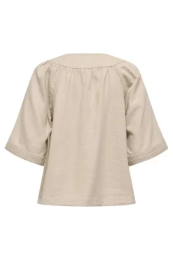 Best Only Onlcaro 2/4 V-Neck Linen Bl Top Cc 4726721 Oxford Tan