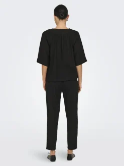 Outlet Only Onlcaro 2/4 V-Neck Linen Bl Top Cc 4726720 Black