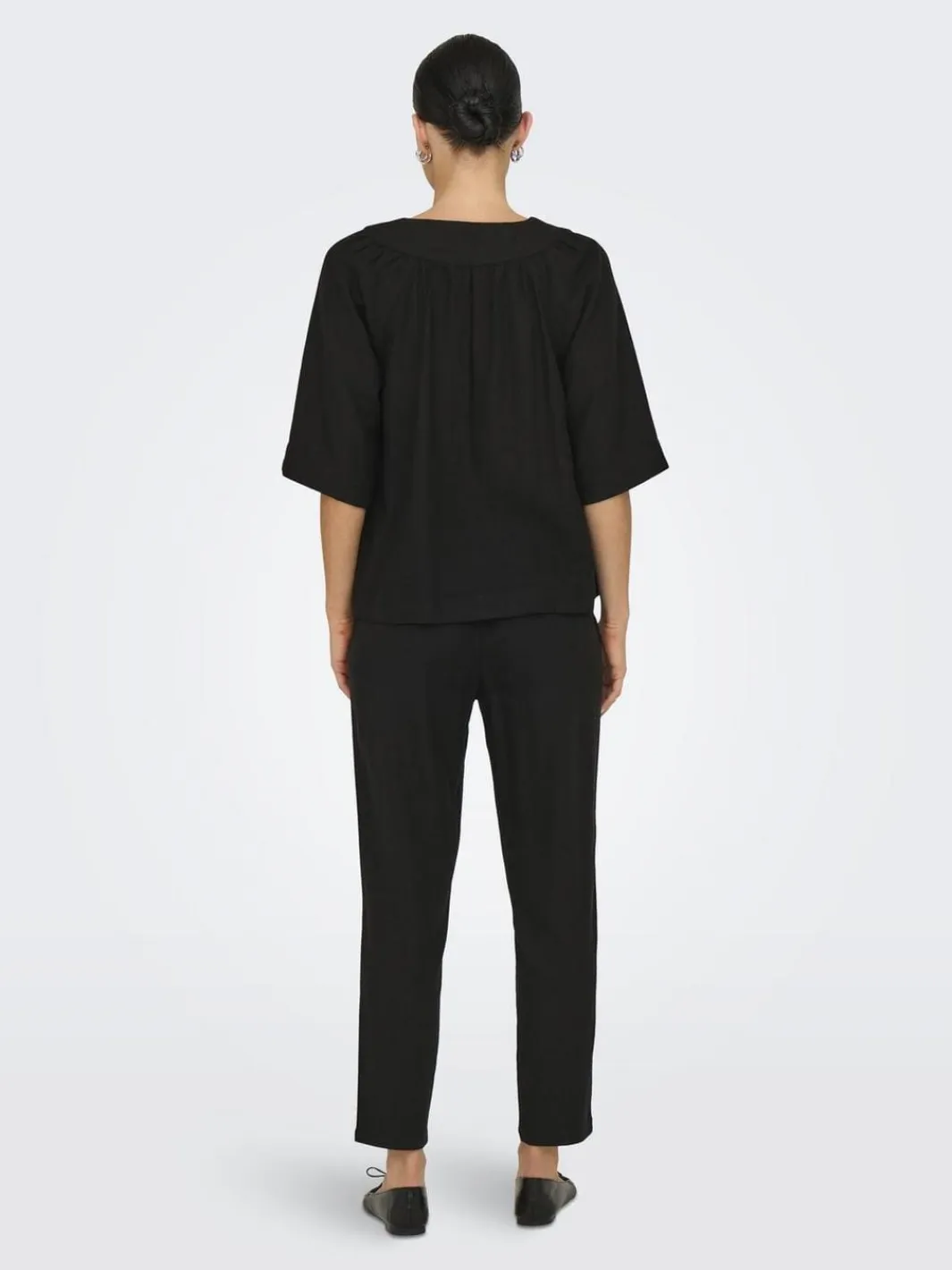 Outlet Only Onlcaro 2/4 V-Neck Linen Bl Top Cc 4726720 Black