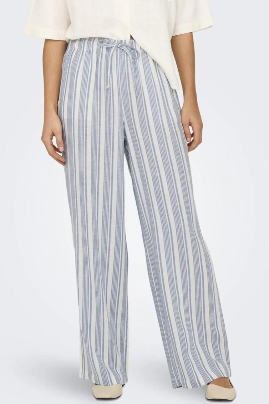 Clearance Only Onlcaro Linen Bl Pull-Up Pant Cc 4727301 Coronet Blue Bright White
