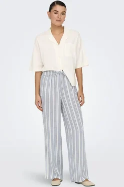 Clearance Only Onlcaro Linen Bl Pull-Up Pant Cc 4727301 Coronet Blue Bright White