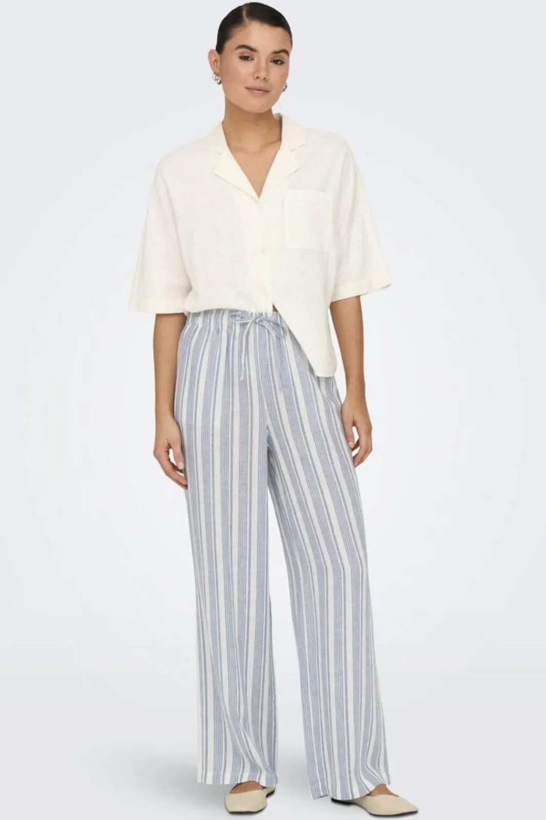 Clearance Only Onlcaro Linen Bl Pull-Up Pant Cc 4727301 Coronet Blue Bright White