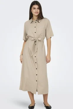 Online Only Onlcaro S/S Linen Bl Belt Dress Cc 4727101 Oxford Tan