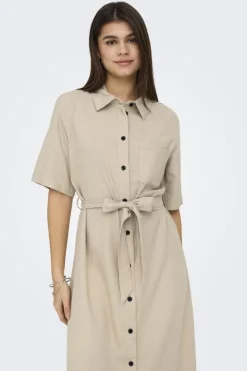 Online Only Onlcaro S/S Linen Bl Belt Dress Cc 4727101 Oxford Tan