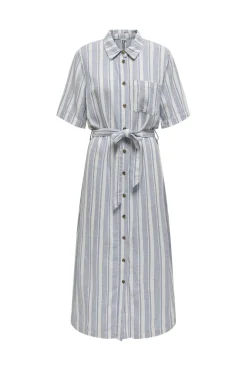 Only Onlcaro S/S Linen Bl Belt Dress Cc 4652253 Coronet Blue Bright White