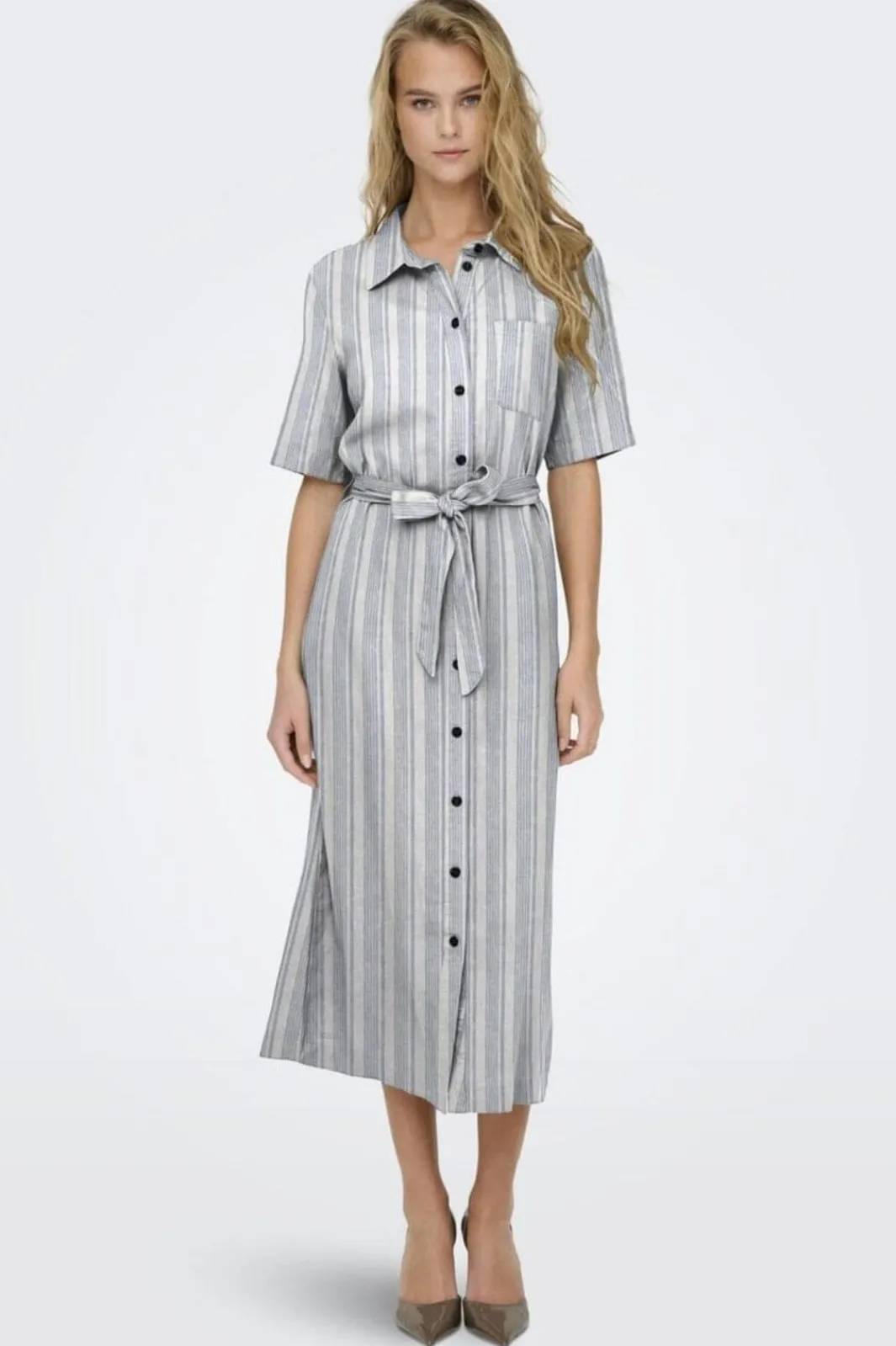 Only Onlcaro S/S Linen Bl Belt Dress Cc 4652253 Coronet Blue Bright White